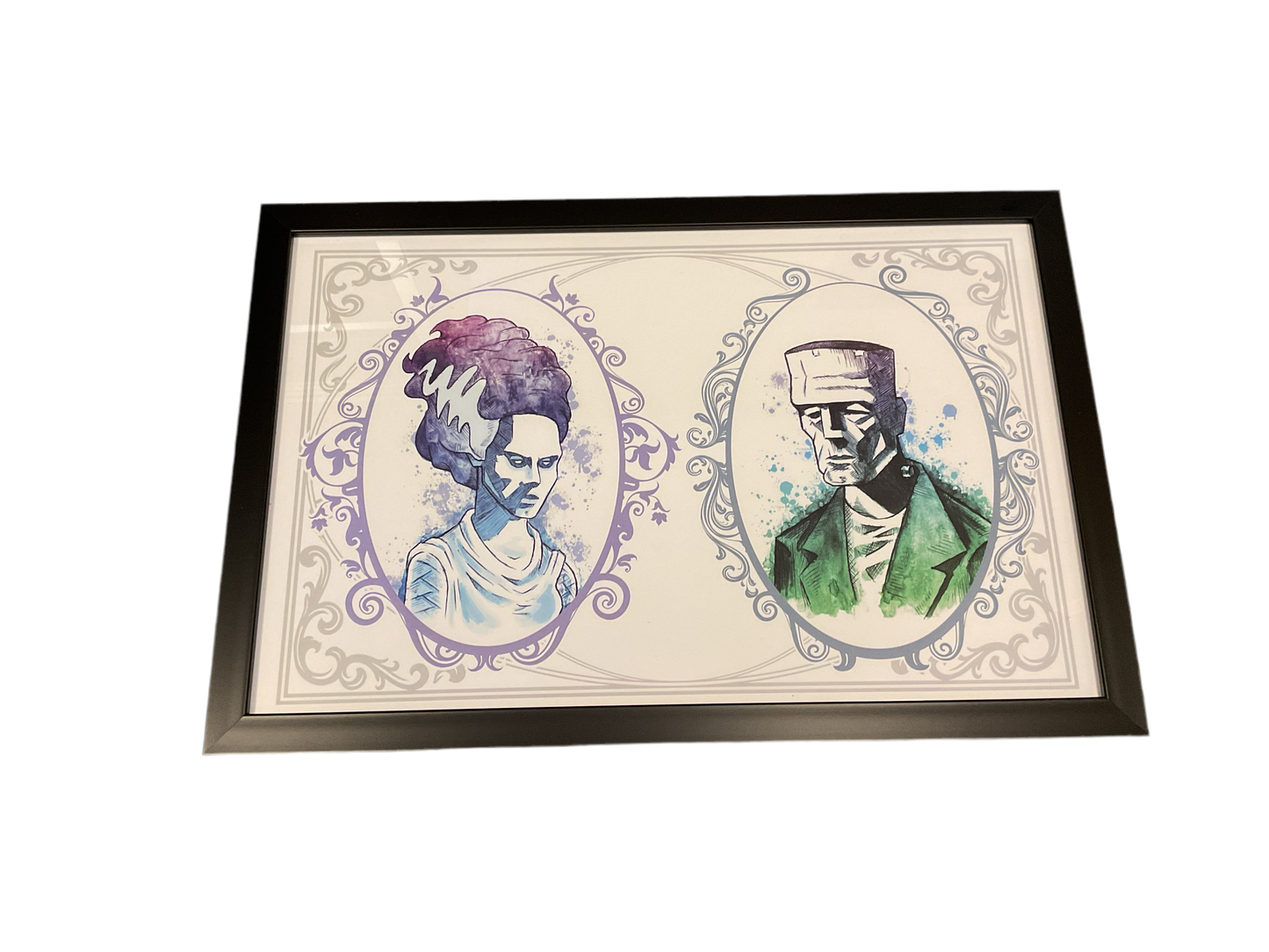 FRAMED PRINTS - Frankenstein and Frankenstein's Bride (Classic Monsters) Medium Framed Print