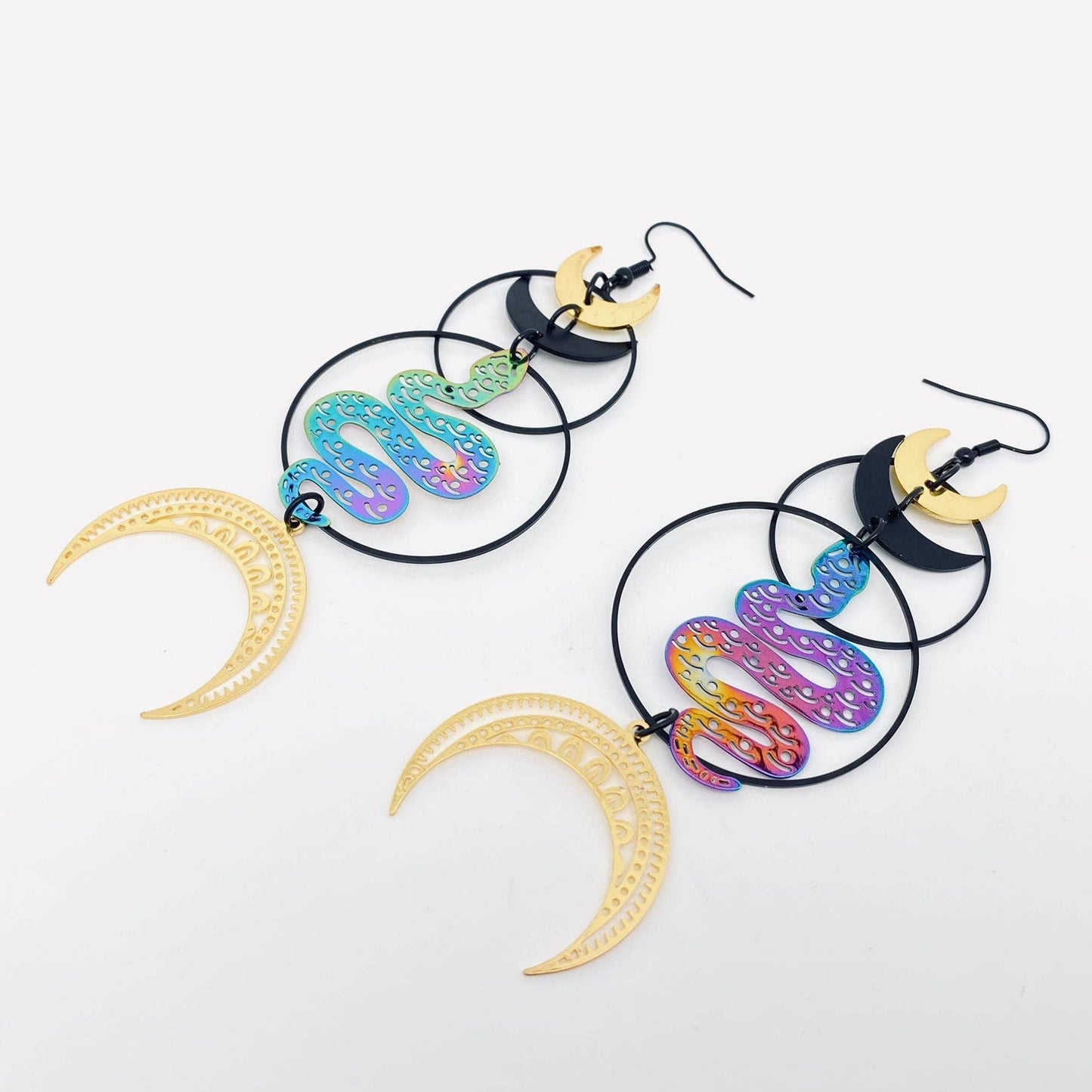 EARRINGS - Snake Multi-Color Moon Pendant Earrings