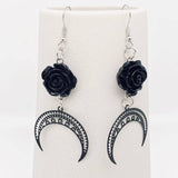 EARRINGS - Black Rose & Moon Cresent Pendant Earrings