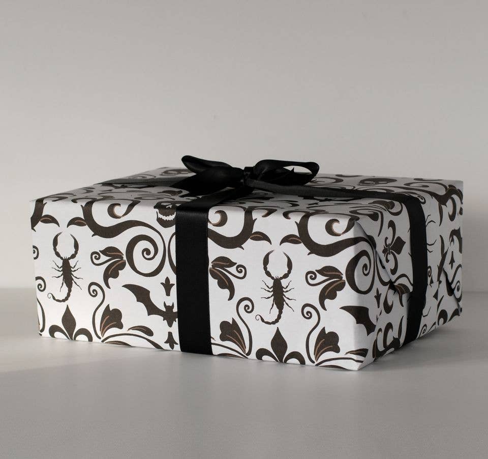 Wrapping Paper - Skull Damask Gift Wrap - Bone (8ft Roll)