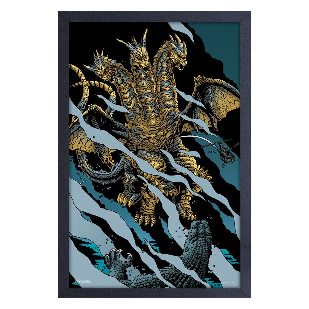 "Godzilla Ghidorah Battle" Framed Print