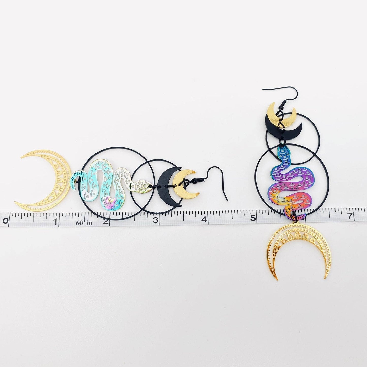 EARRINGS - Snake Multi-Color Moon Pendant Earrings