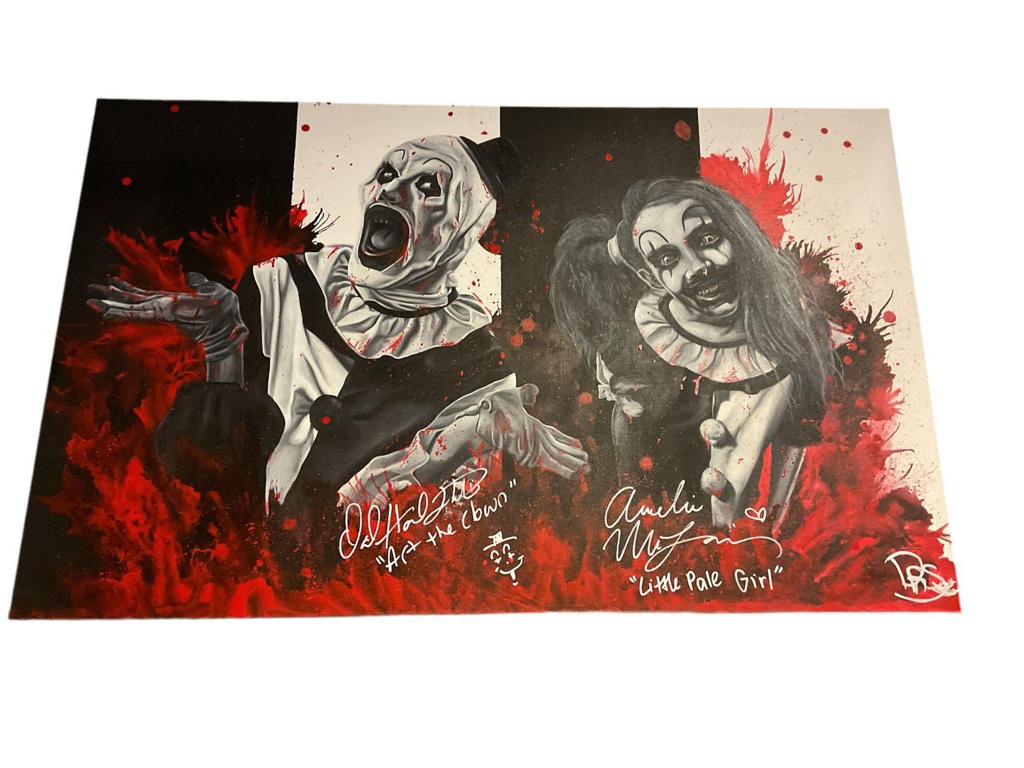 ART - Art the Clown & The Little Pale Girl "Terrifer 2" Autographed Oil Painting