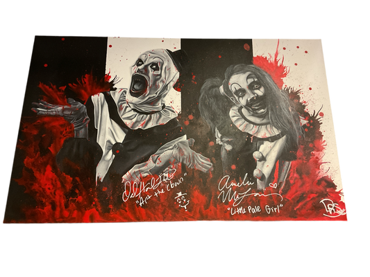 ART - Art the Clown & The Little Pale Girl  "Terrifer 2" Autographed Oil Painting