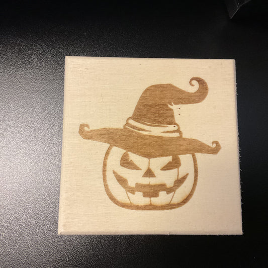 Jack O' Lantern with Witches Hat Small Wooden Trinket Box