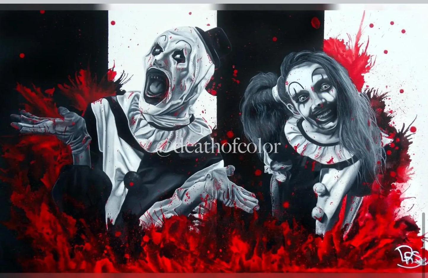 ART - Art the Clown & The Little Pale Girl "Terrifer 2" Autographed Oil Painting