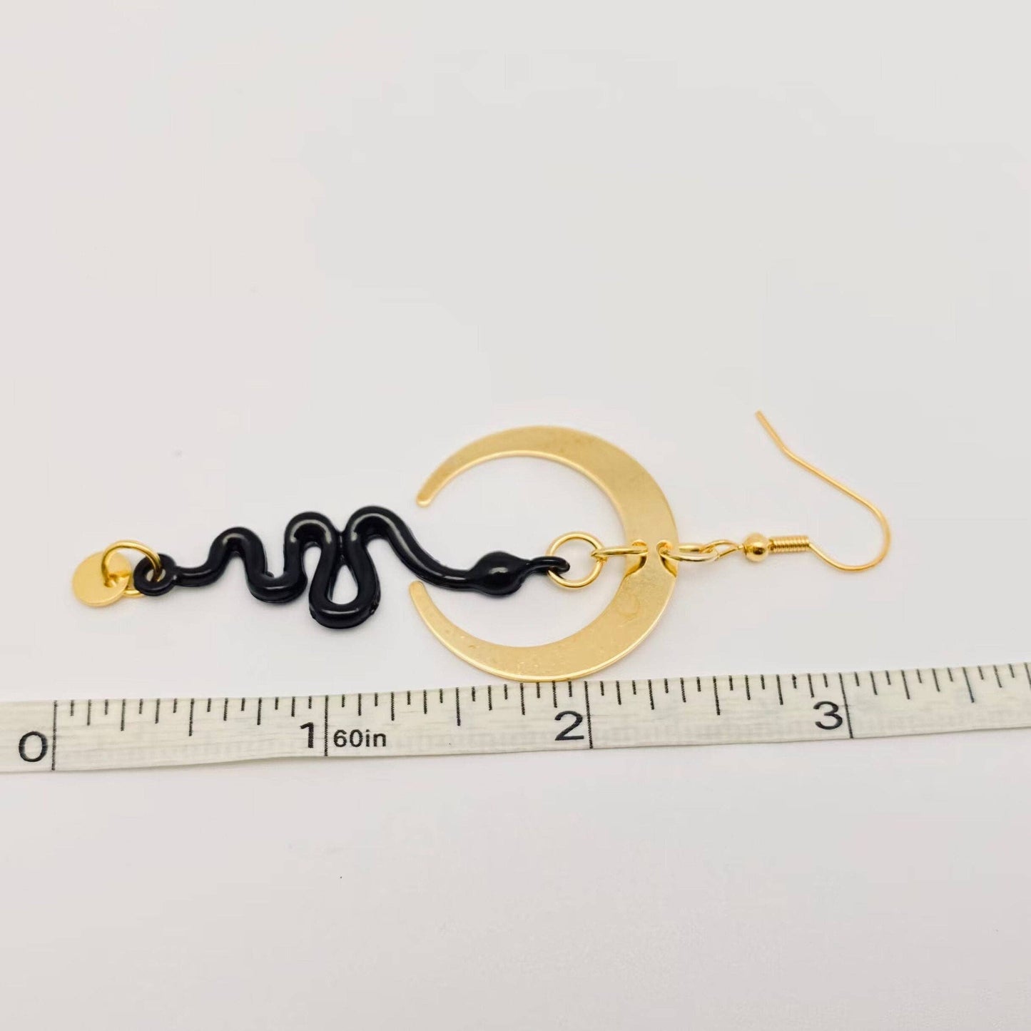 EARRINGS - Black Snake & Gold Moon Dangle Pendant Earrings