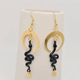 EARRINGS - Black Snake & Gold Moon Dangle Pendant Earrings