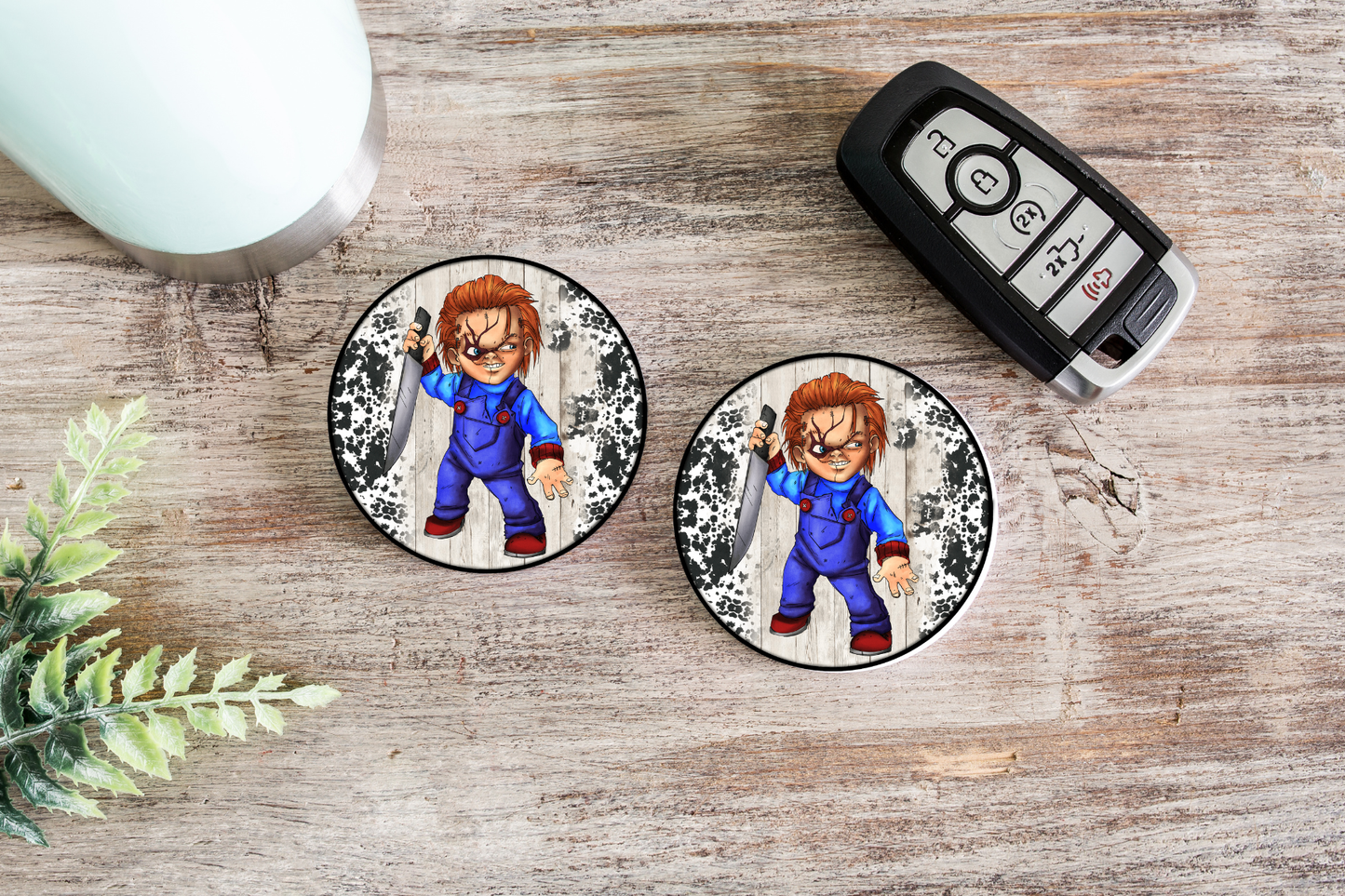 Scary Doll Car Coaster Set