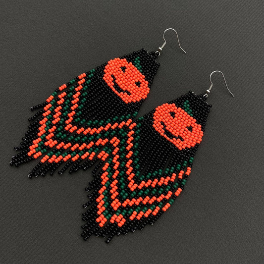 EARRINGS - Halloween Pumpkin Seed Beaded Tassel Earrings