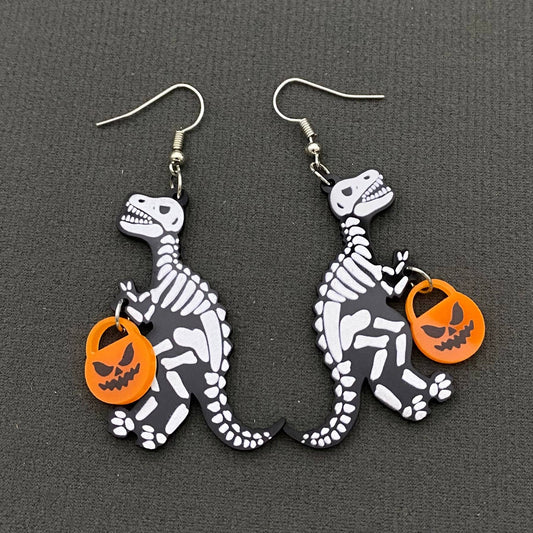 EARRINGS - Halloween Skeleton Dinosaur Pumpkin Dangle Earrings