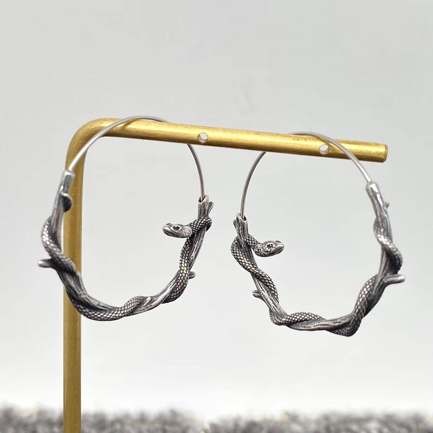 EARRINGS - Snake Coiling on Tree Branch Hoop Earrings