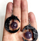 EARRINGS - Black Cresent Face with Purple Bead