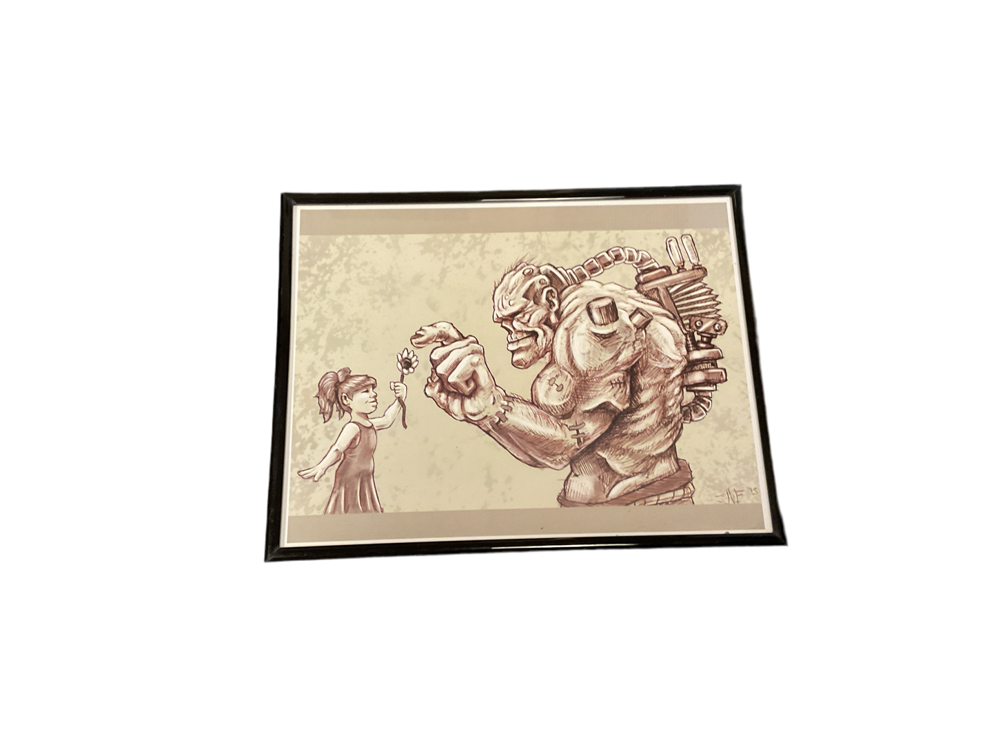 FRAMED PRINTS - Steampunk Monster & Little Girl Small Framed Print