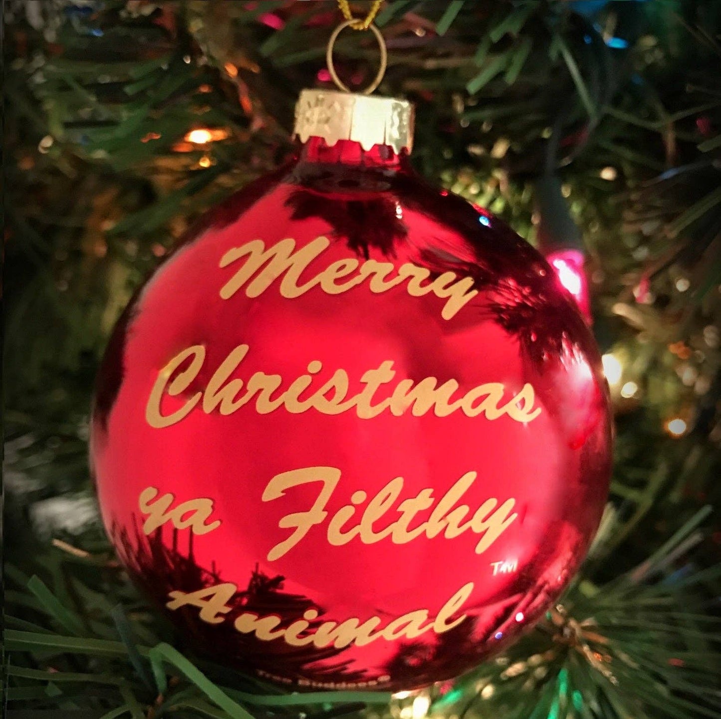 Merry Christmas Ya Filthy Animal ® Glass Christmas Ornament