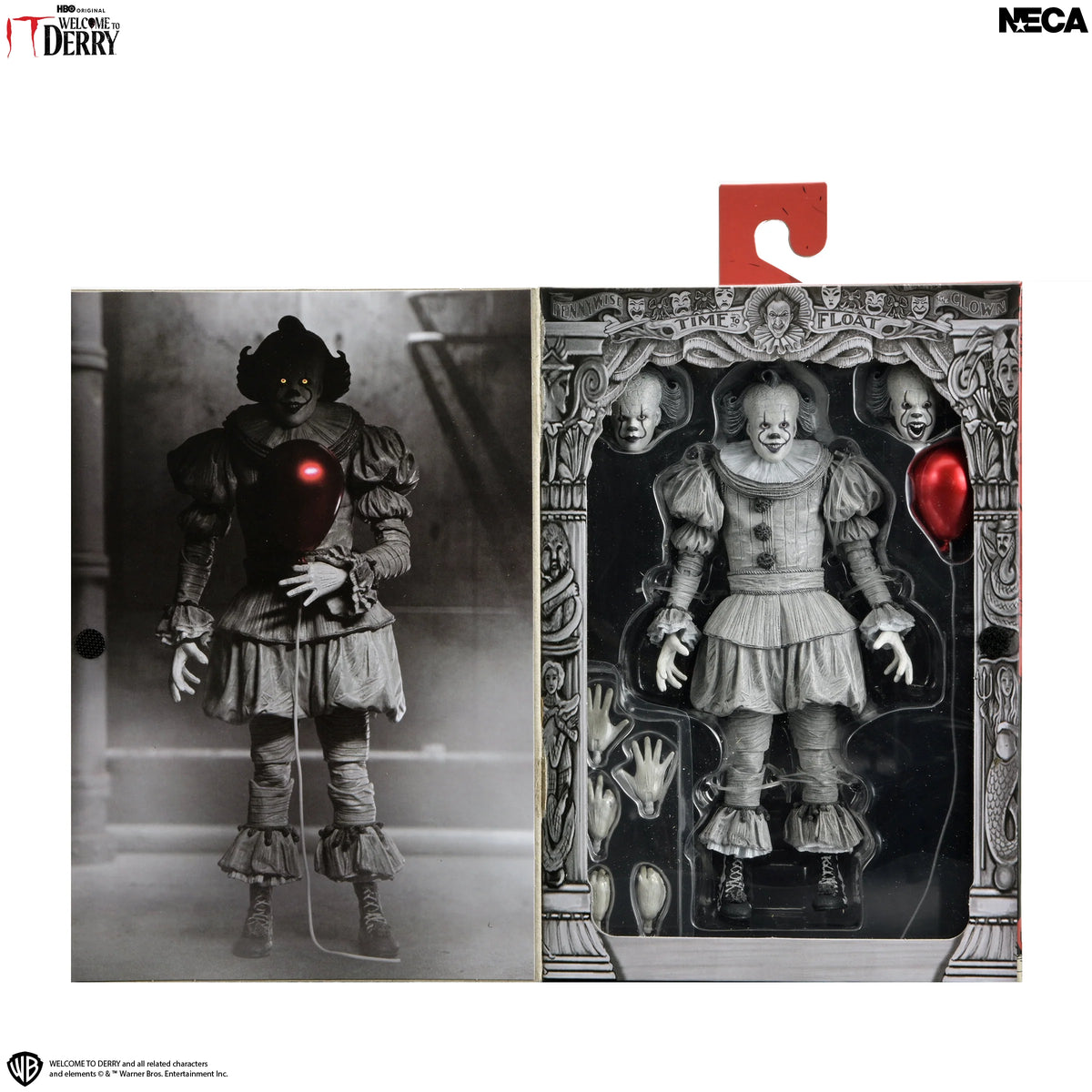 IT: Welcome to Derry - Ultimate Black & White Pennywise 7” Scale Action Figure (PRE-ORDER)
