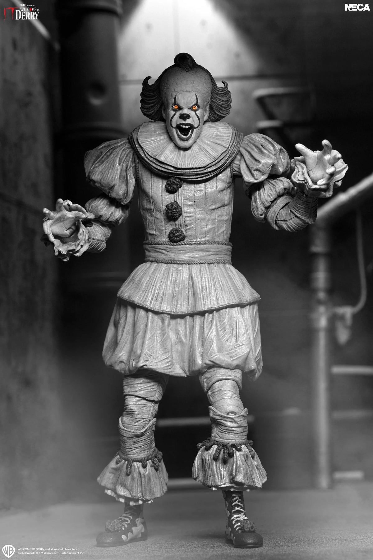 IT: Welcome to Derry - Ultimate Black & White Pennywise 7” Scale Action Figure (PRE-ORDER)