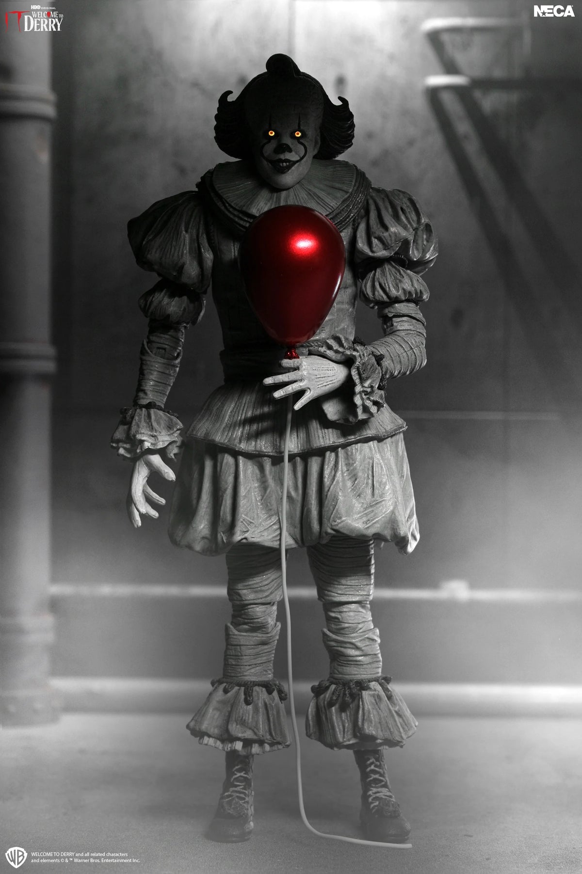 IT: Welcome to Derry - Ultimate Black & White Pennywise 7” Scale Action Figure (PRE-ORDER)