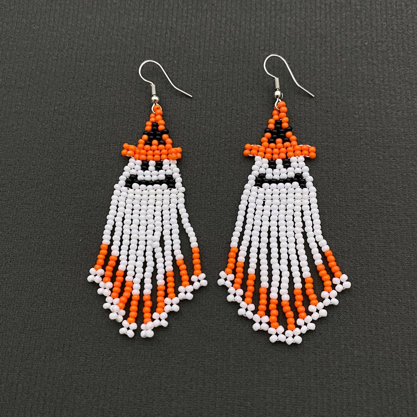 EARRINGS - Halloween Ghost Seed Beads Fringe dangle