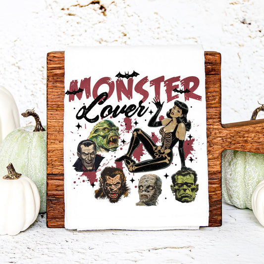 "Monster Lover" Pin Up Girl (Classic Monsters) Kitchen Dish Towel