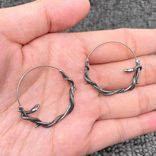 EARRINGS - Snake Coiling on Tree Branch Hoop Earrings