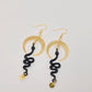 EARRINGS - Black Snake & Gold Moon Dangle Pendant Earrings