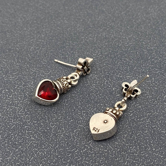 EARRINGS - Small Heart Red Zircon Post Earrings