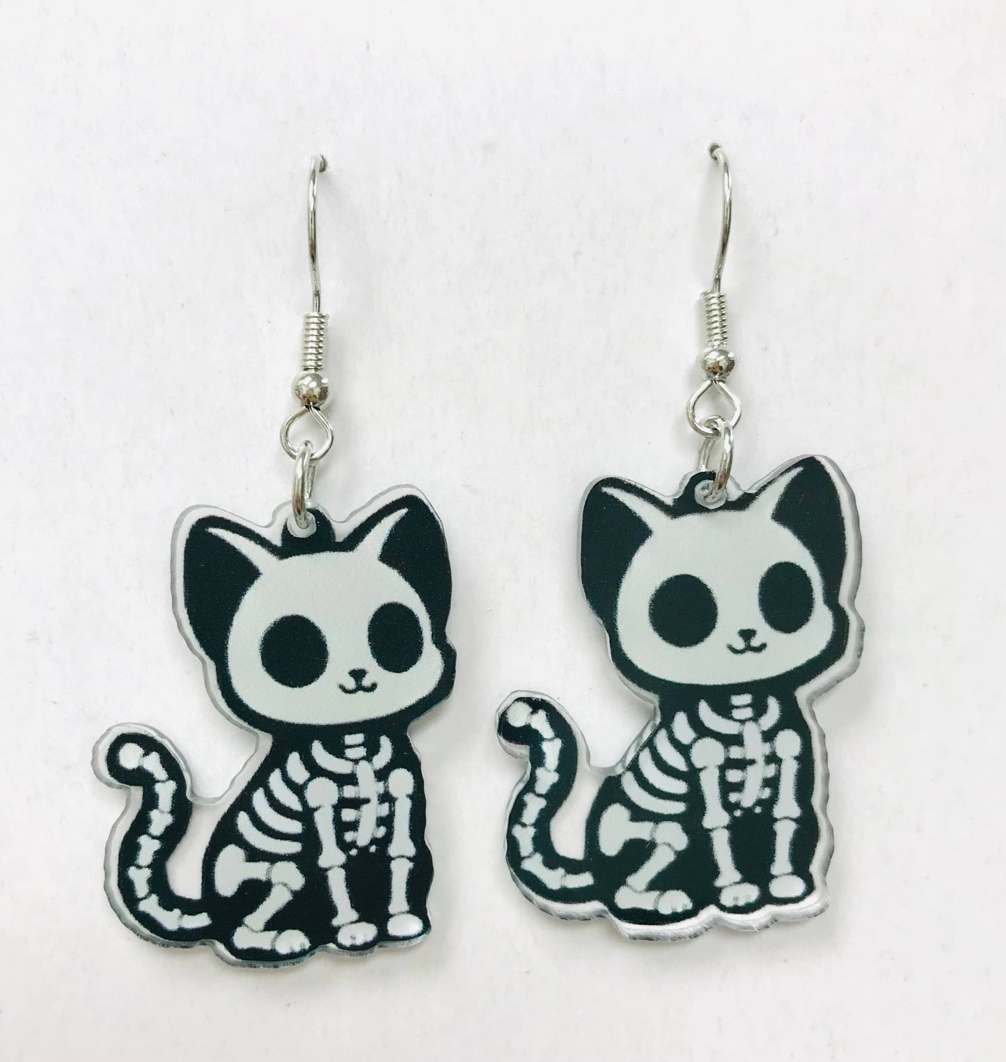 EARRINGS - Cute Kitten Skeleton Horror Earrings
