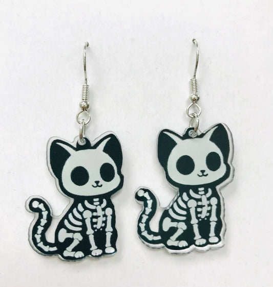EARRINGS - Cute Kitten Skeleton Horror Earrings
