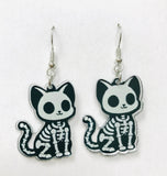 EARRINGS - Cute Kitten Skeleton Horror Earrings