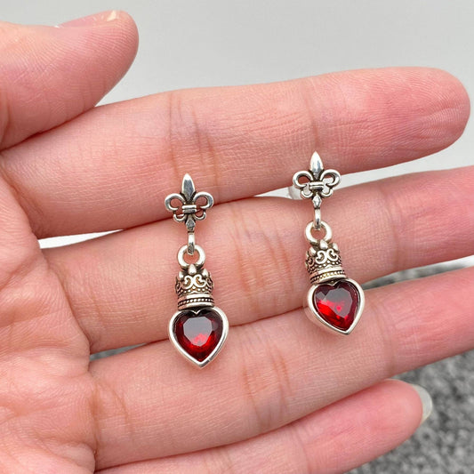 EARRINGS - Small Heart Red Zircon Post Earrings
