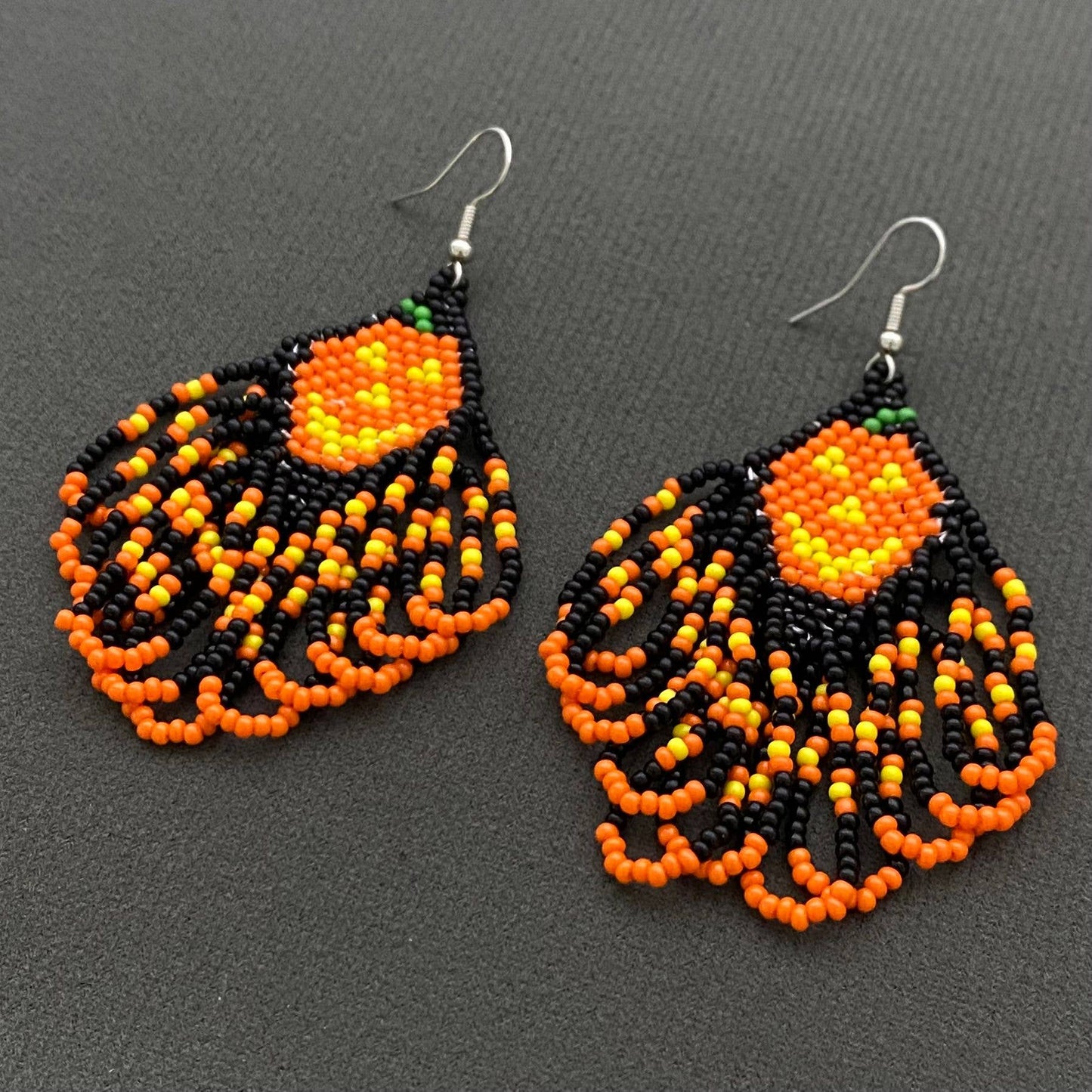 EARRINGS - Halloween Pumpkin Seed Beaded Fringe Earrings