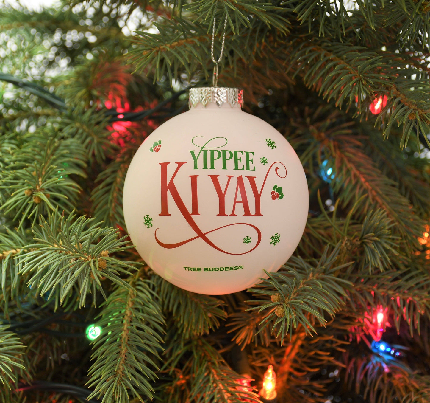 Yippee Ki Yay Funny Saying Glass Christmas Ornaments