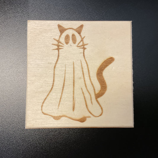 "Ghost Kitty" Small Wooden Trinket Box