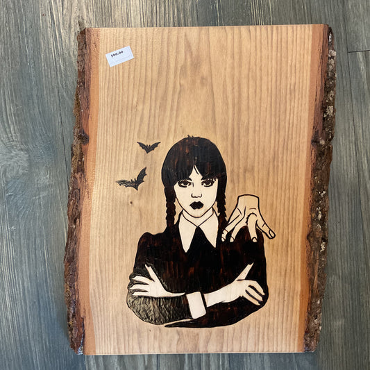Wednesday Addams & The Thing Wood-burned Wall Hanger