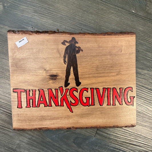 Thanksgiving" Movie Logo Wood-burned Wall Hanger