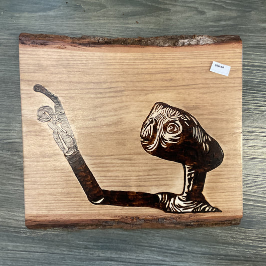 ET "The Extra-Terrestrial" Movie Wood-burned Wall Hanger