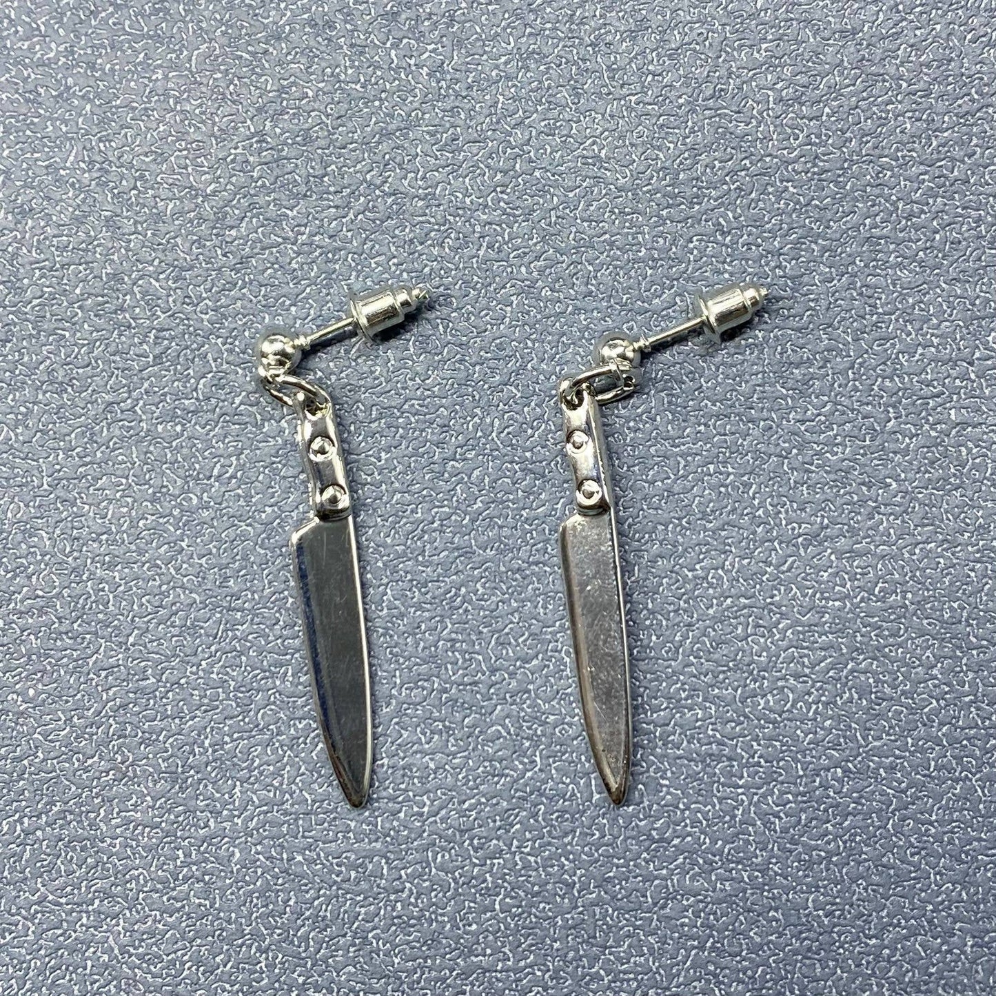 EARRINGS - Silver Tone Metal Knife Dangle Earrings