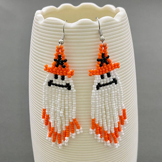 EARRINGS - Halloween Ghost Seed Beads Fringe dangle