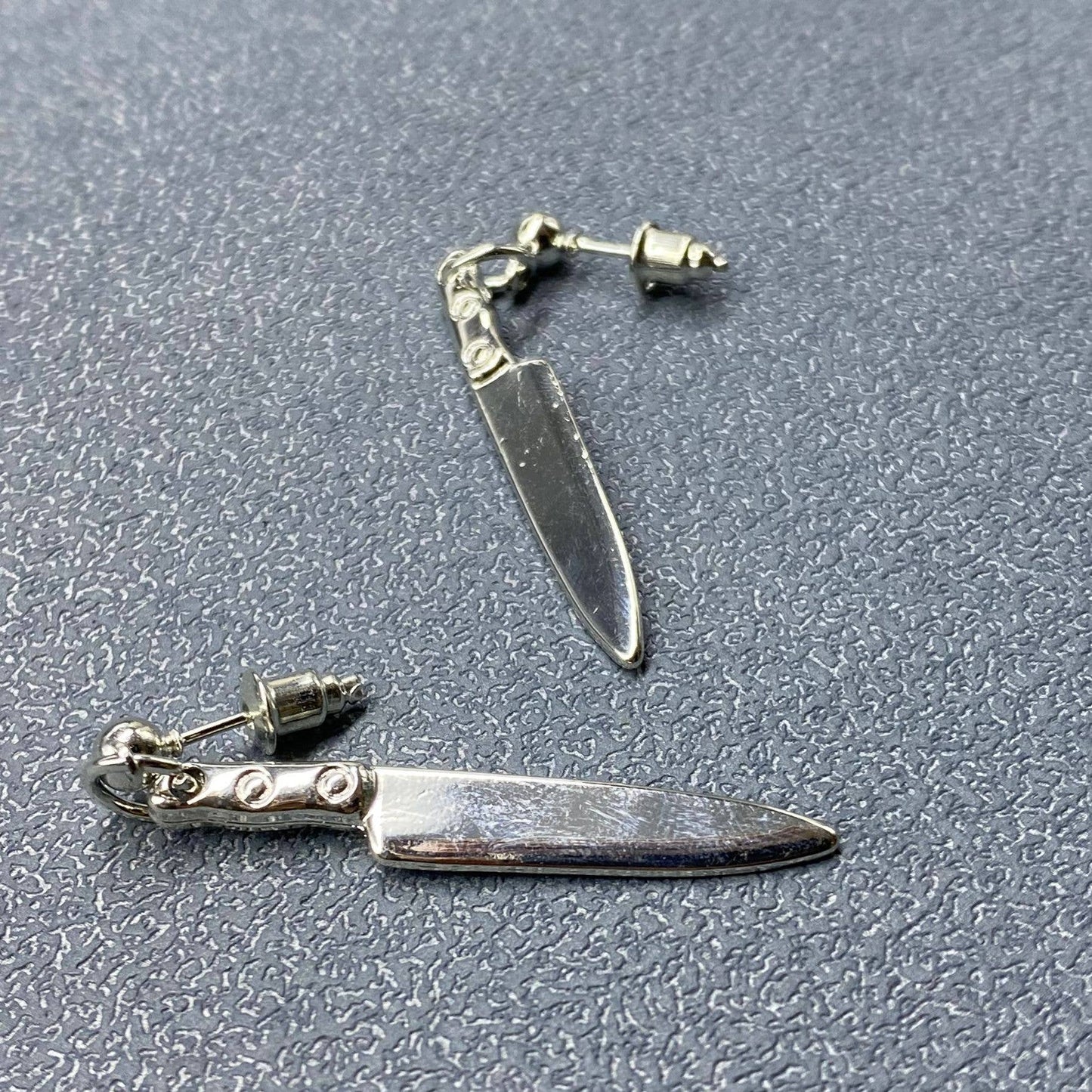 EARRINGS - Silver Tone Metal Knife Dangle Earrings