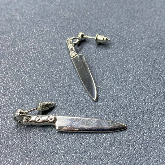 EARRINGS - Silver Tone Metal Knife Dangle Earrings