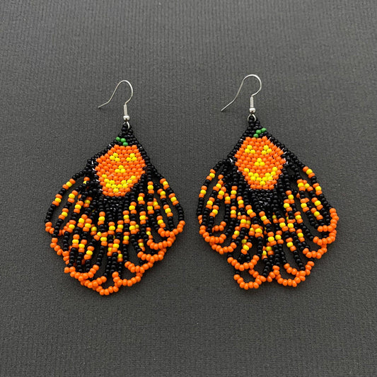EARRINGS - Halloween Pumpkin Seed Beaded Fringe Earrings