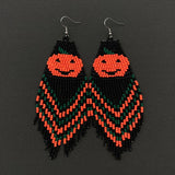 EARRINGS - Halloween Pumpkin Seed Beaded Tassel Earrings