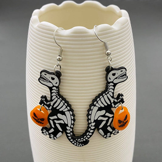 EARRINGS - Halloween Skeleton Dinosaur Pumpkin Dangle Earrings