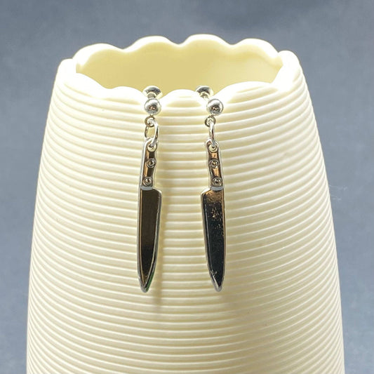 EARRINGS - Silver Tone Metal Knife Dangle Earrings